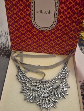 Stella & Dot Silver Crystal Tiered Bib Necklace